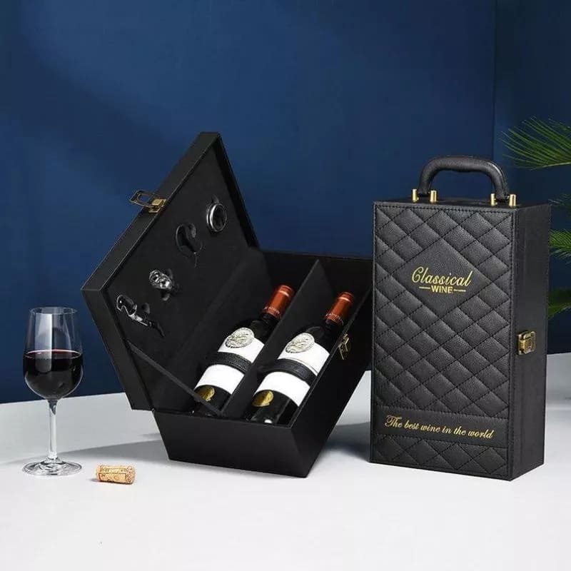 kovčki za vino deluxe usnjena škatla za vino kot darilni set za moške