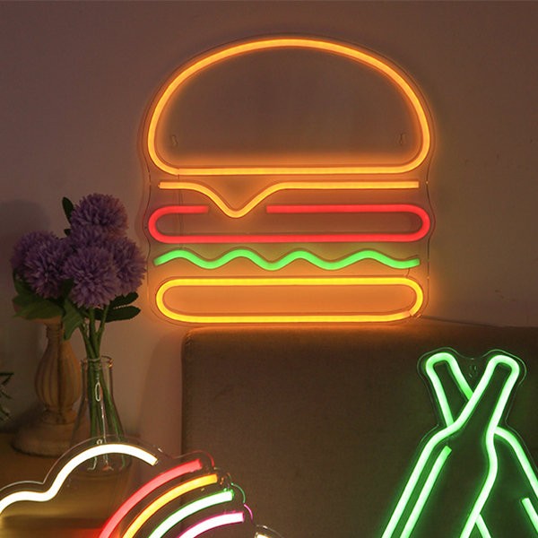 led svetleči neonski napis na steni - hamburger